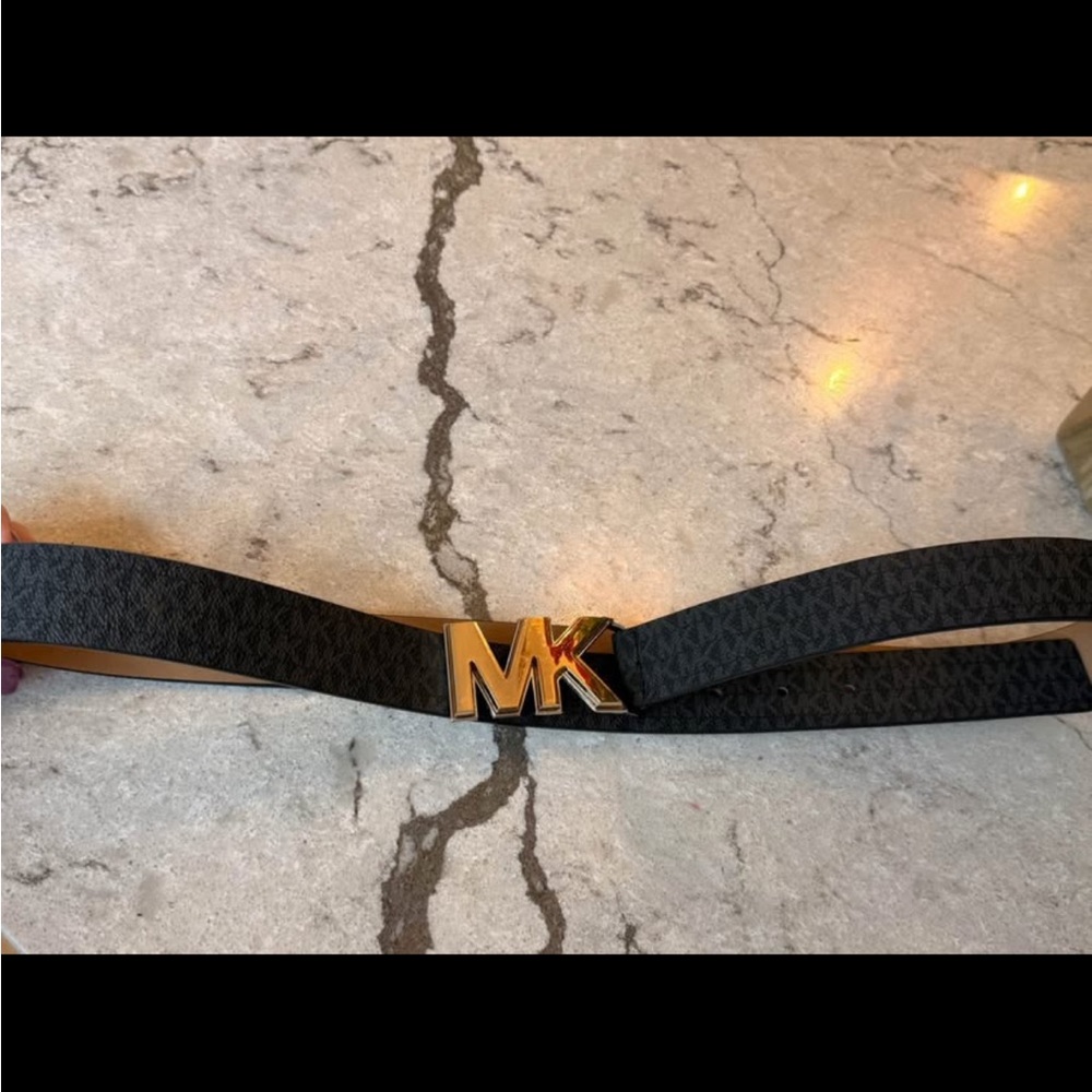Michael Kors Black Belt with Gold MK Logo